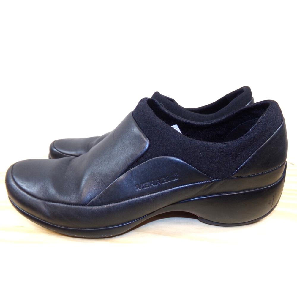 Merrell Spire Stretch Q‎ Form Shoes Womens Black Sizes 9.5 Leather Slip On